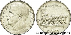 ITALIE 50 Centesimi  Victor Emmanuel III en uniforme / allégorie de l’Italie et 4 lions 1919 Rome - R