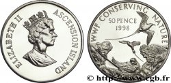 ASCENSION 50 Pence Conservation de la Nature WWF : Elizabeth II / phaétons à bec jaune 1998  SPL 