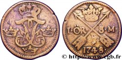 SUÈDE 1 Ore monogramme couronné du roi Frédéric Ier de Suède 1748  B+ 