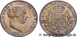 SPAIN 25 Centimos de Real (Cuartillo) Isabelle II / écu couronné 1855 Ségovie AU 