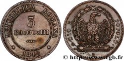 ITALIE - RÉPUBLIQUE ROMAINE 3 Baiocchi République Romaine aigle sur faisceaux type au grand “3” 1849 Rome - R