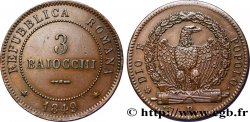 ITALIE - RÉPUBLIQUE ROMAINE 3 Baiocchi République Romaine aigle sur faisceaux variante avec boucle haute du “3” ronde 1849 Rome - R