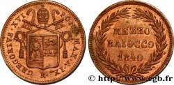 VATICAN ET ÉTATS PONTIFICAUX 1/2 Baiocco frappé au nom de Grégoire XVI an IX 1840 Rome