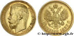 RUSSIA 15 Roubles Tsar Nicolas II / aigle impérial légende courte 1897 Saint-Petersbourg