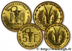 ÉTATS DE L&nbsp;AFRIQUE DE L&nbsp;OUEST (BCEAO) Boîte Essais 5 Francs 1960 +  25 Francs 1959 masque / antilope 1959-1960 