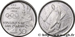 SAINT-MARIN 50 Lire XXIIe Jeux Olympiques : trois tours / skieur 1980 Rome - R SUP 