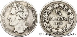 BELGIQUE 1/4 Franc Léopold Ier tête laurée type sans signature 1835 Bruxelles