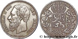 BELGIQUE 5 Francs Léopold II / écu couronné variété “F” avec point 1867 