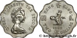 HONG KONG 2 Dollars Elisabeth II / lion tenant une perle 1982 