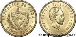 CUBA 5 Pesos OR emblème de la République / José Marti 1916  SUP 