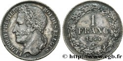 BELGIQUE 1 Franc Léopold Ier tête laurée 1844 Bruxelles TTB 