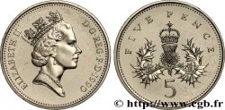 ROYAUME-UNI 5 Pence Elisabeth II / chardon couronné 1990  FDC 