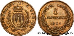 SAINT-MARIN 5 Centesimi écu aux trois tours 1864 Milan - M