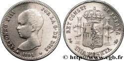 ESPAGNE 1 Peseta Alphonse XIII buste bébé / emblème couronné (91) 1891 Madrid