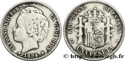 SPAIN 1 Peseta Alphonse XIII 2e type / emblème couronné (1893) 1894 Madrid
