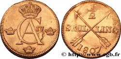 SUÈDE 1/2 Skilling monograme du roi Gustave IV Adolphe 1807  TTB+ 