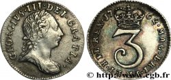 REINO UNIDO 3 Pence Georges III tête laurée 1762  MBC+ 