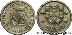 PORTUGAL 2 1/2 Escudos emblème / voilier 1981  SUP 