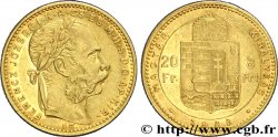 HUNGARY 20 Francs or ou 8 Forint, 2e type François-Joseph Ier 1882 Kremnitz