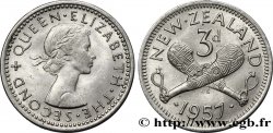 NOUVELLE-ZÉLANDE 3 Pence Elisabeth II / patus maoris croisés 1957 Londres