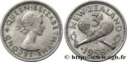 NOUVELLE-ZÉLANDE 3 Pence Elisabeth II / patus maoris croisés 1958  SUP 