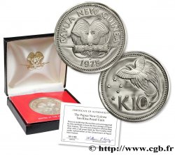 PAPUA NUOVA GUINEA 10 Kina Proof oiseau de paradis 1975 Franklin Mint FDC 