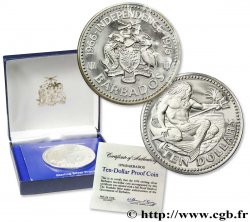 BARBADE 10 Dollars Proof 10e anniversaire de l’indépendance : emblème / Neptune 1976 Franklin Mint