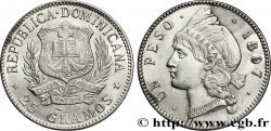 DOMINICAN REPUBLIC 1 Peso emblème / princesse tainos 1897 Paris - A