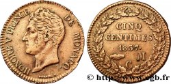 MONACO 5 Centimes Honoré V petite tête en cuivre rouge 1837 Monaco