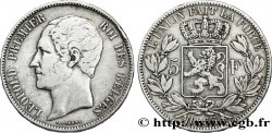 BELGIQUE 5 Francs Léopold Ier tête nue 1865 