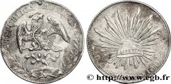 MEXIQUE 8 Reales Aigle / bonnet phrygien sur soleil surfrappe 1895/1 1892 Guanajuato - G°