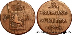 NORVÈGE 2 Skilling au nom de Charles XIV roi de Suède 1824 Kongsberg