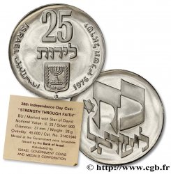 ISRAËL 25 Lirot Proof 28e anniversaire de l’indépendance marque étoile de David 1976 
