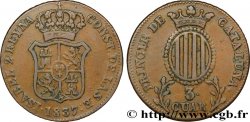 ESPAGNE - CATALOGNE 3 Quartos frappe au nom d’Isabelle II / écu de Catalogne 1837 Catalogne