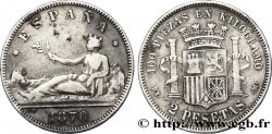 ESPAGNE 2 Pesetas “ESPAÑA” allongée / emblème 1870 Madrid