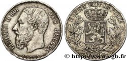 BELGIQUE 5 Francs Léopold II / Écu couronné 1870 