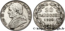 VATICAN ET ÉTATS PONTIFICAUX 20 Baiocchi Pie IX an XV 1860 Rome