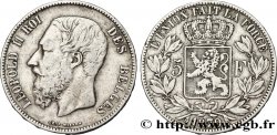 BELGIQUE 5 Francs Léopold II / Écu couronné 1870 