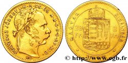 HUNGARY 20 Francs or ou 8 Forint, 2e type François-Joseph Ier 1882 Kremnitz