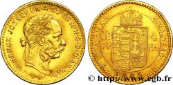HUNGARY 10 Francs or ou 4 Forint, 2e type François-Joseph Ier 1885 Kremnitz