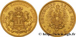 GERMANY - HAMBURG FREE CITY 20 Mark or Ville libre et hanséatique d Hambourg : armes de la ville / aigle impérial 1884 Hambourg - J
