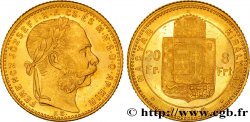 UNGHERIA 20 Francs or ou 8 Forint, 2e type François-Joseph Ier 1882 Kremnitz