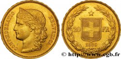 SUIZA 20 Francs or buste diadémé d Helvetia / croix suisse 1889 Berne - B