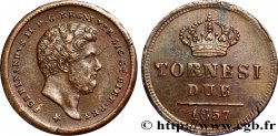 ITALY - KINGDOM OF TWO SICILIES 2 Tornesi Royaume des Deux-Siciles, Ferdinand II / écu couronné type à 5 pétales 1857 Naples
