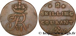 NORVÈGE 2 Skilling monogramme de Frédéric VI roi du Danemark variété avec fleurettes à 5 pétales 1810 Kongsberg