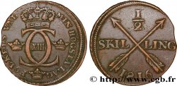 SUÈDE 1/2 Skilling monogramme du roi Charles XIII 1816 