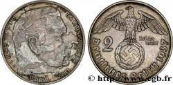 DEUTSCHLAND 2 Reichsmark aigle surmontant une swastika 1937 Muldenhütten - E
