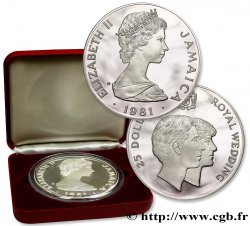 JAMAIKA 25 Dollars Proof / Mariage royal 1981  Polierte Platte 
