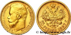 RUSSIE 15 Roubles Tsar Nicolas II / aigle impérial légende courte 1897 Saint-Petersbourg TTB 