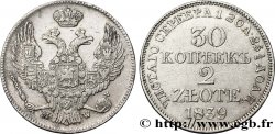 POLOGNE 2 Zlote = 30 Kopecks Aigle bicéphale couronnée aux armes de la Russie 1839 Varsovie
